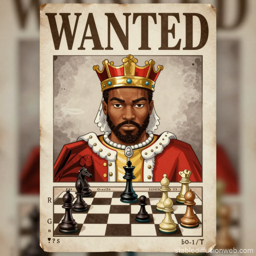 Wanted Poster of a Chess King in Royal Attire
