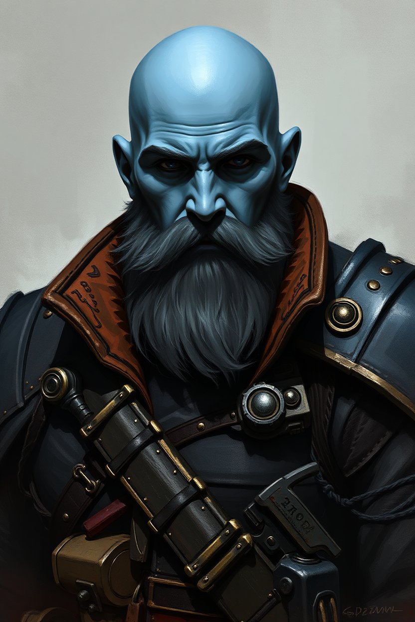 Warhammer 40K Inspired Bald Bearded Human Rogue Portrait