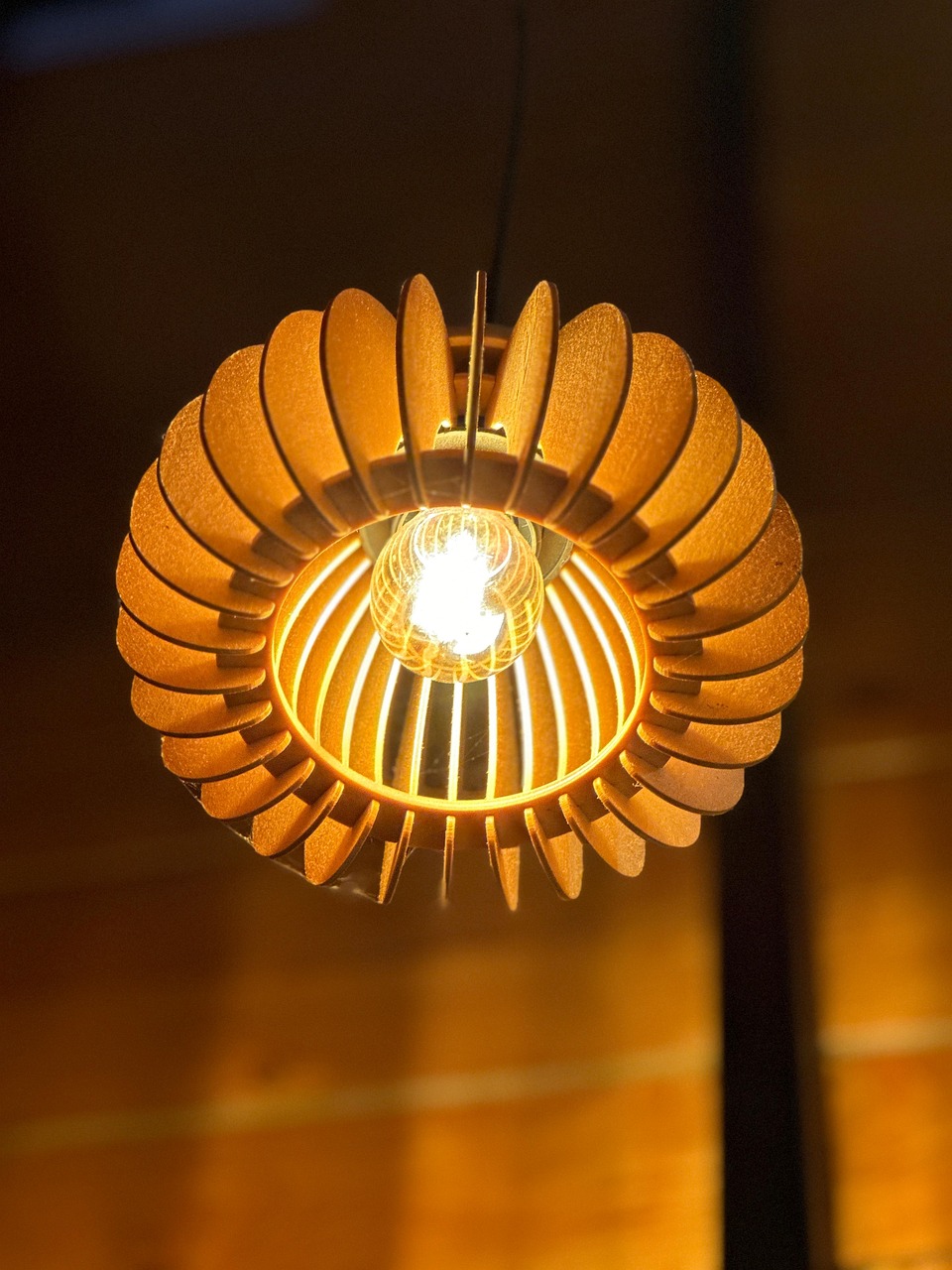 Warm Glowing Wooden Pendant Light