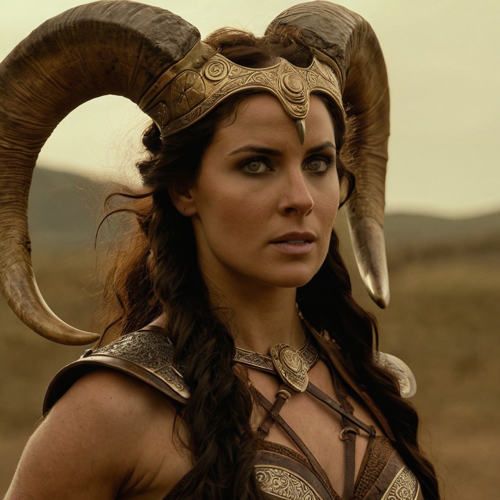 Warrior Woman with Ornate Horned Helmet