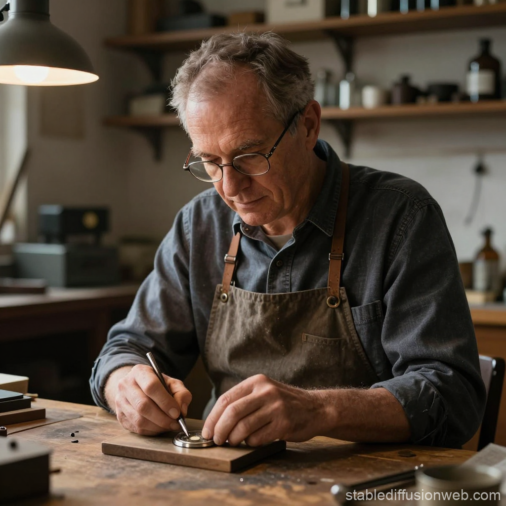 Watchmaker Repairing a Timepiece in Cozy Workshop