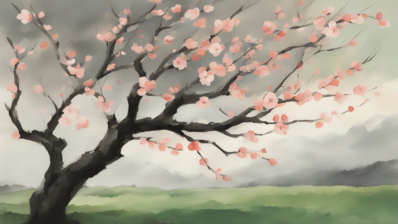Watercolor Cherry Blossom Tree in Early Spring