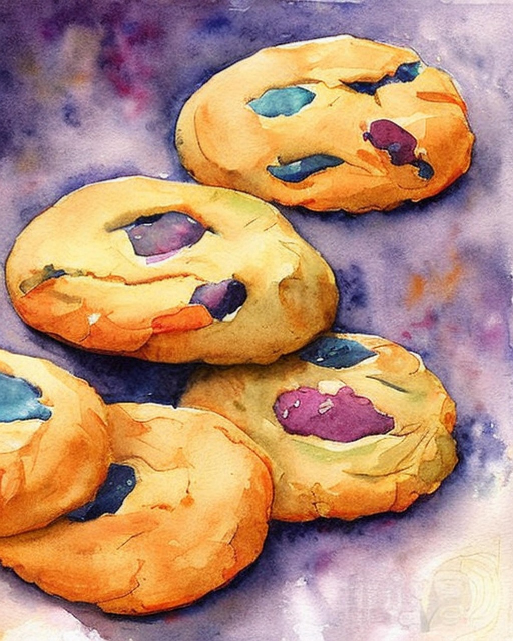 Watercolor Fruit Cookies on Purple Background