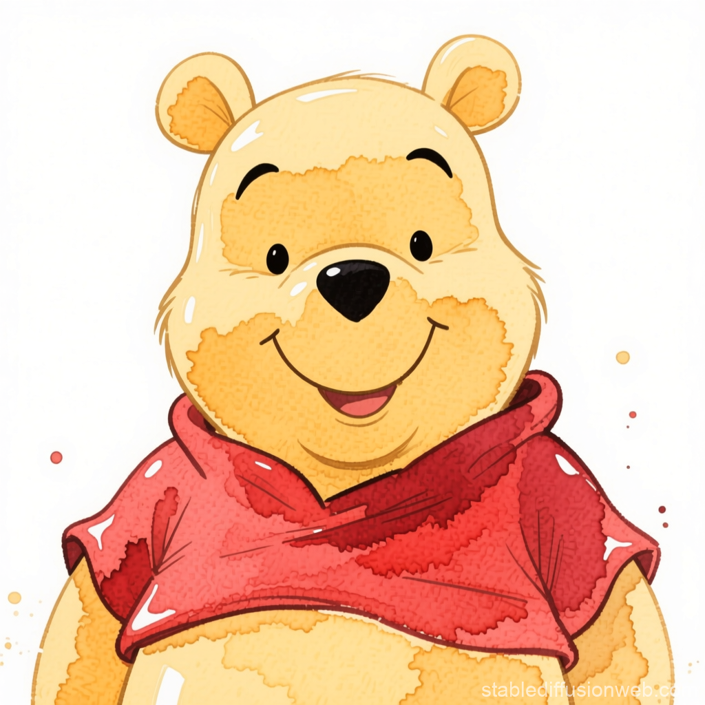 Watercolor Illustration of a Cheerful Bear in Red Shirt