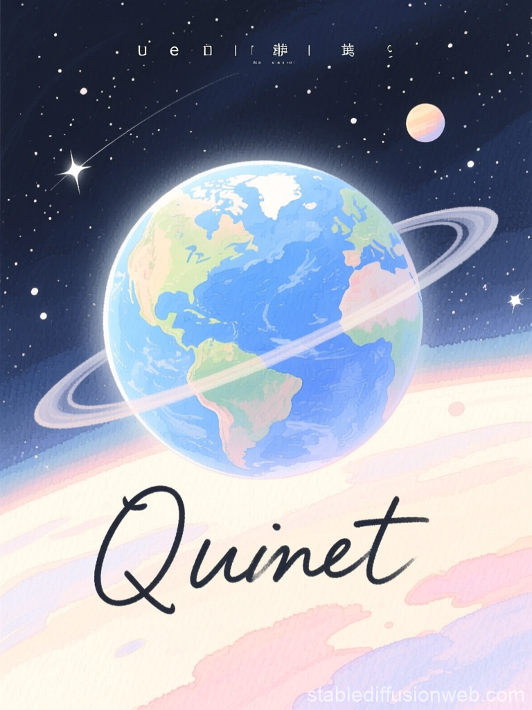 Watercolor Illustration of Earth with Rings in Space