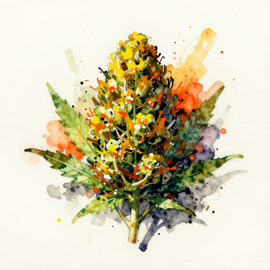 Watercolor Painting of a Colorful Cannabis Bud