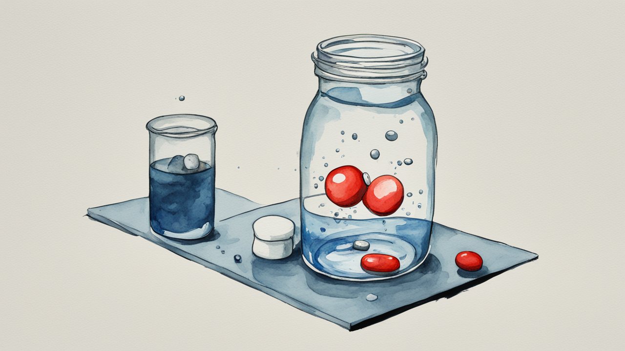 Watercolor Painting of Pills in Glass and Jar