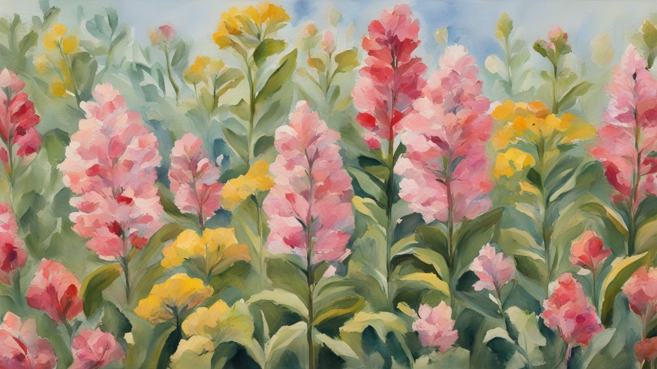 Watercolor Painting of Vibrant Pink and Yellow Flowers
