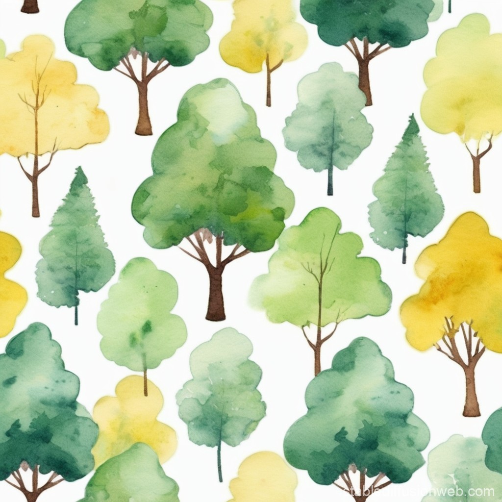 Watercolor Pattern of Green and Yellow Trees