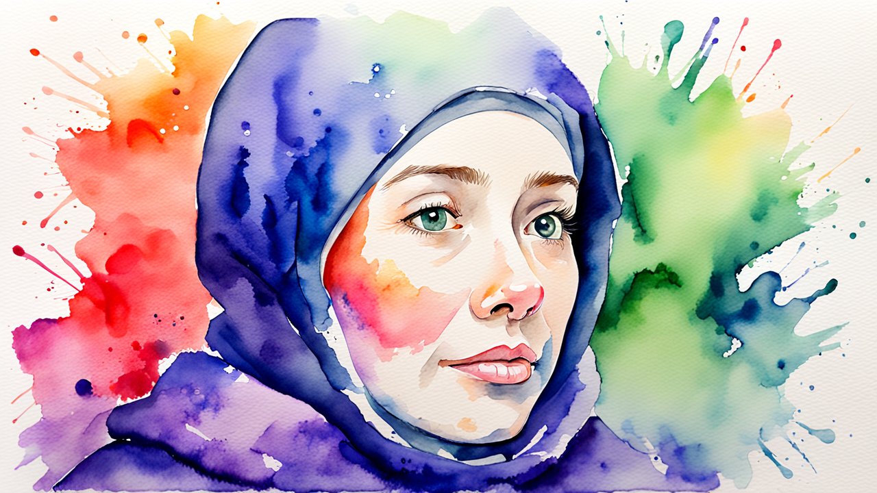 Watercolor Portrait of a Woman in a Blue Hijab