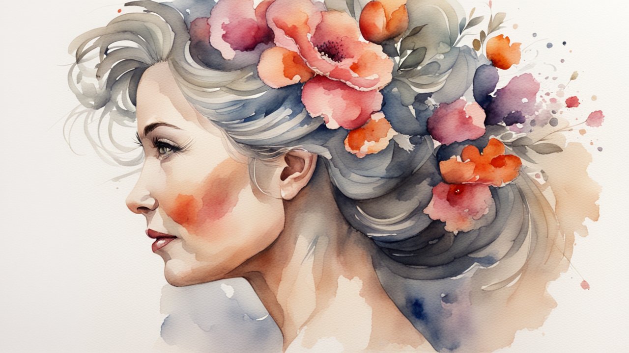 Watercolor Portrait of a Woman with Floral Hair