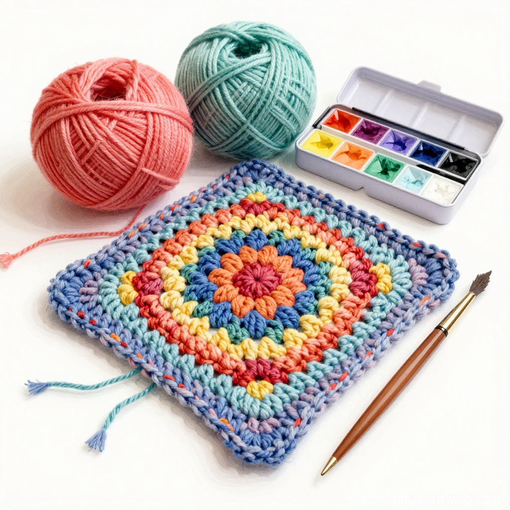 Watercolor Style Crochet Yarn and Paint Set