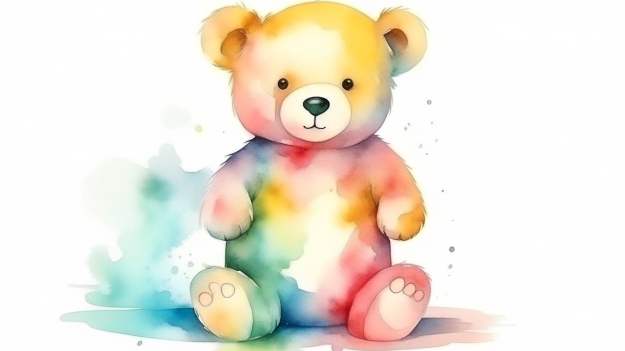 Watercolor Teddy Bear with Multicolor Splashes