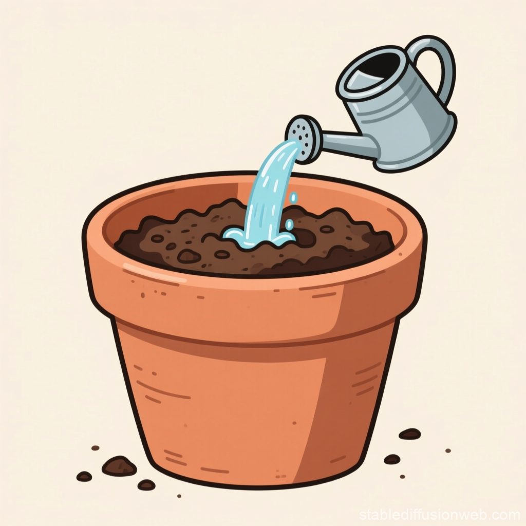 Watering Soil in Terracotta Pot Illustration