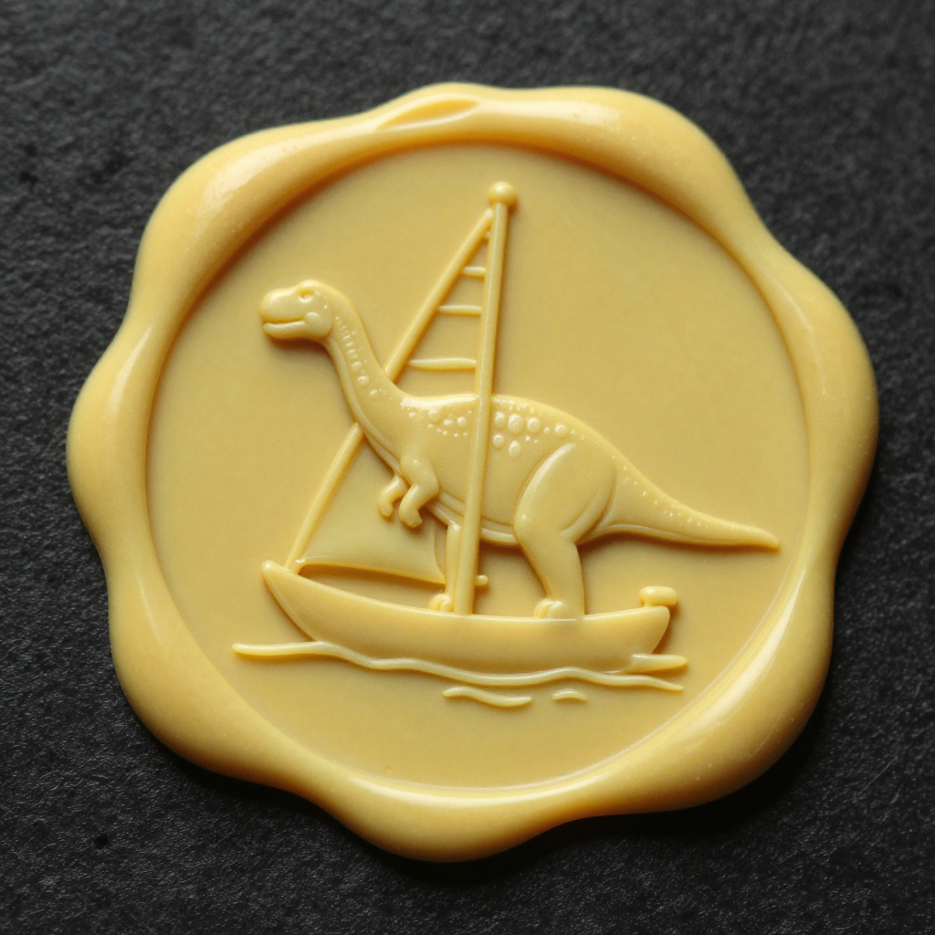 Wax Seal with Brachiosaurus on a Sailboat