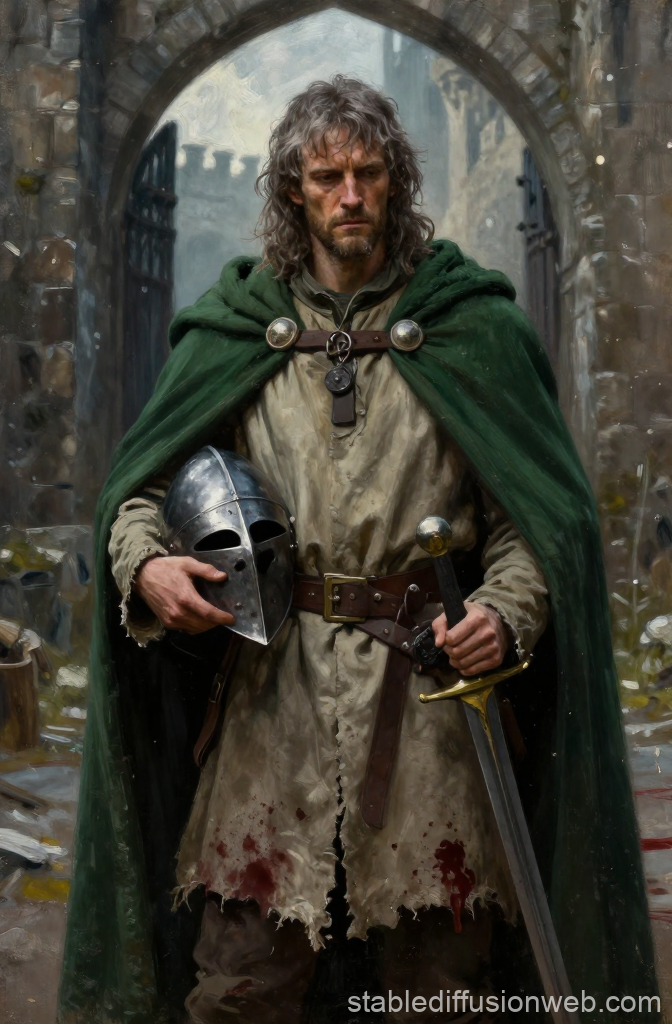 Weary Mercenary in Medieval Battle Aftermath