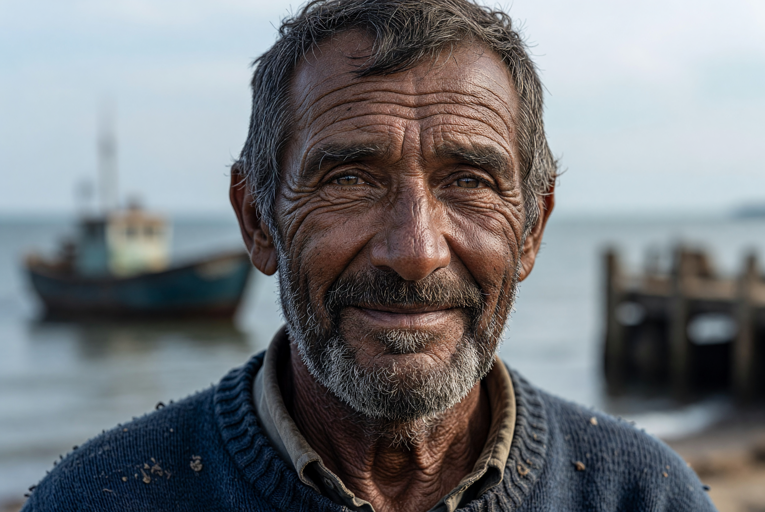 Weathered Fisherman's Gaze by the Sea
