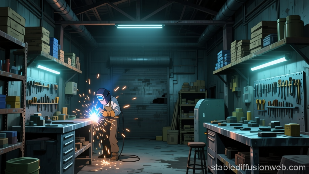 Welder Working in an Abandoned Warehouse