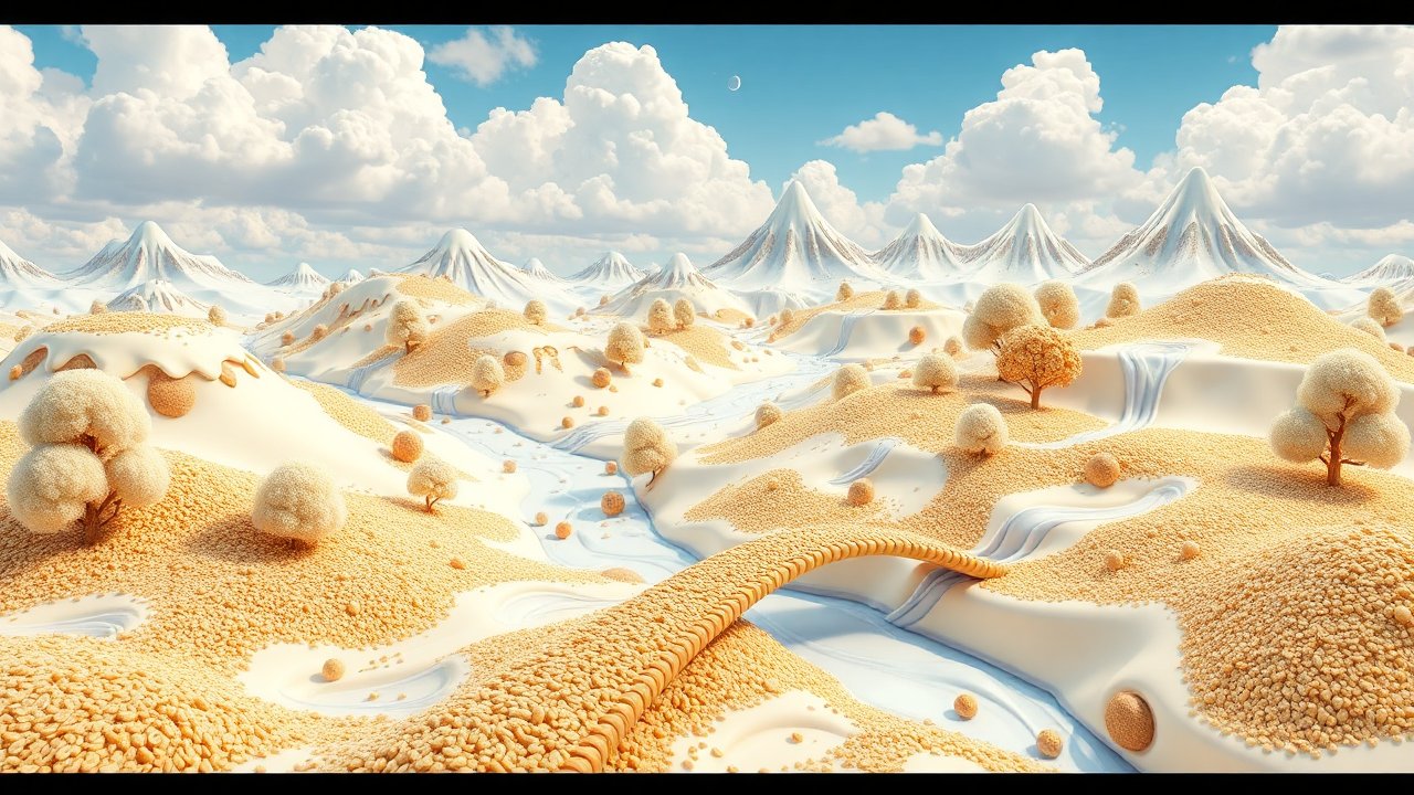 Whimsical 3D Landscape with Textured Hills and Trees