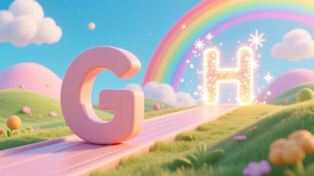 Whimsical 3D Letters G and H with Rainbow and Sparkles