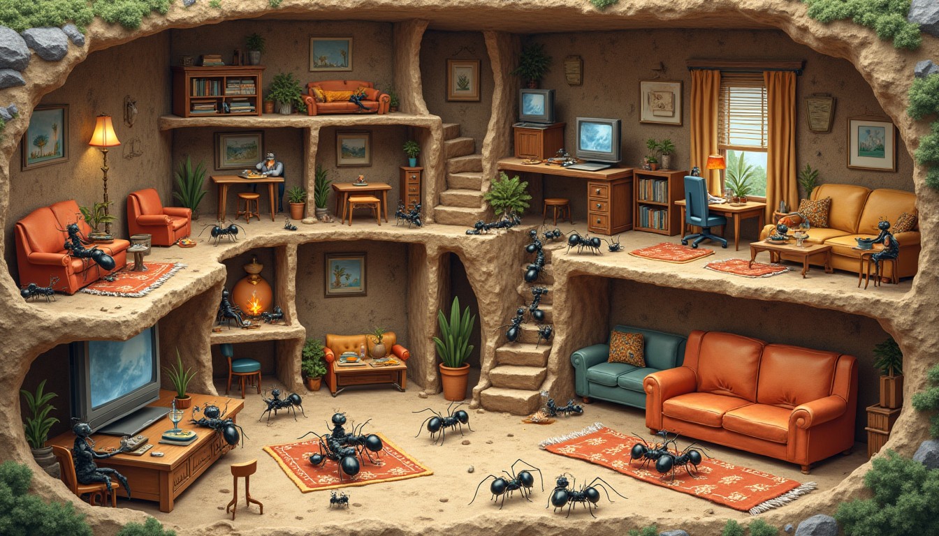 Whimsical Ant Colony Living Room in Underground Cavern