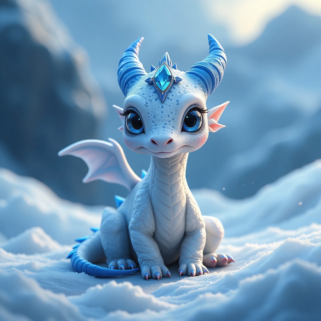 Whimsical Baby Blue Dragon with Gemstone Crown