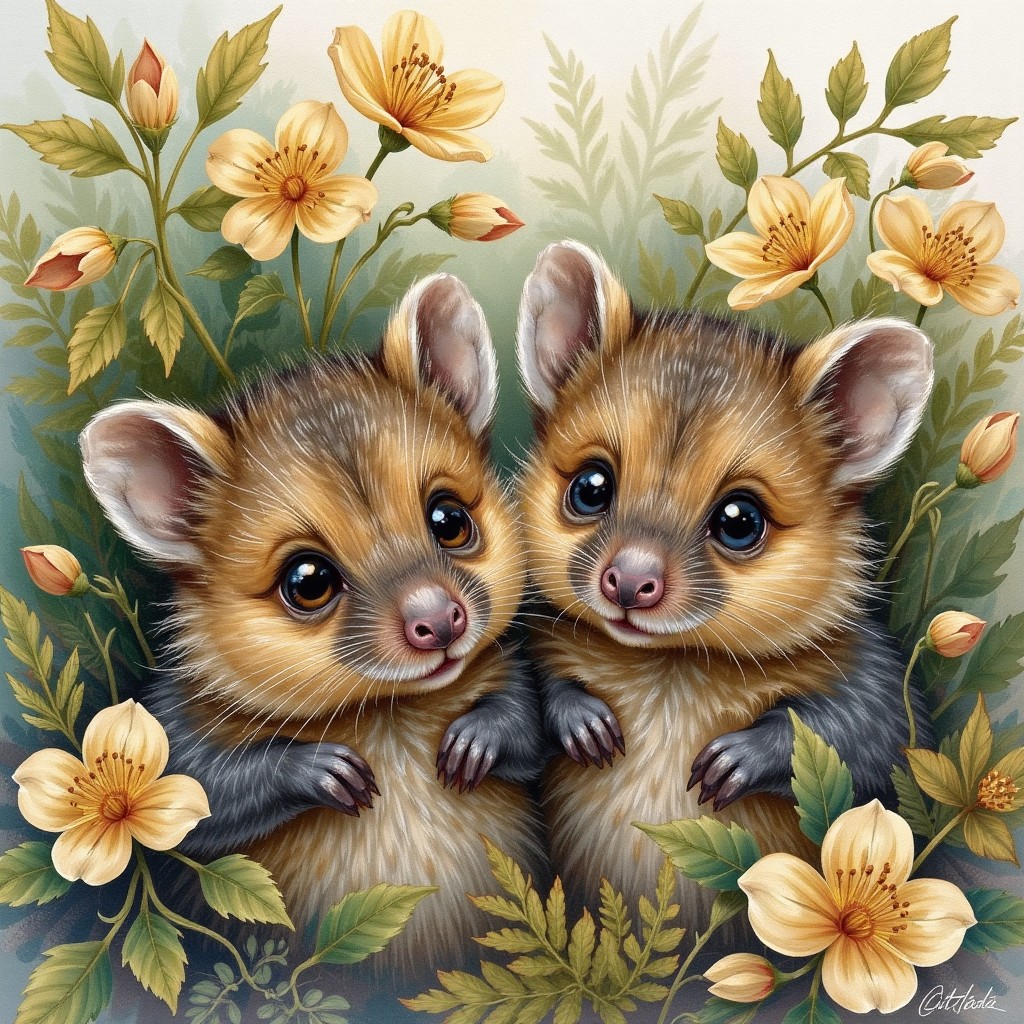 Whimsical Baby Quokkas Among Yellow Flowers