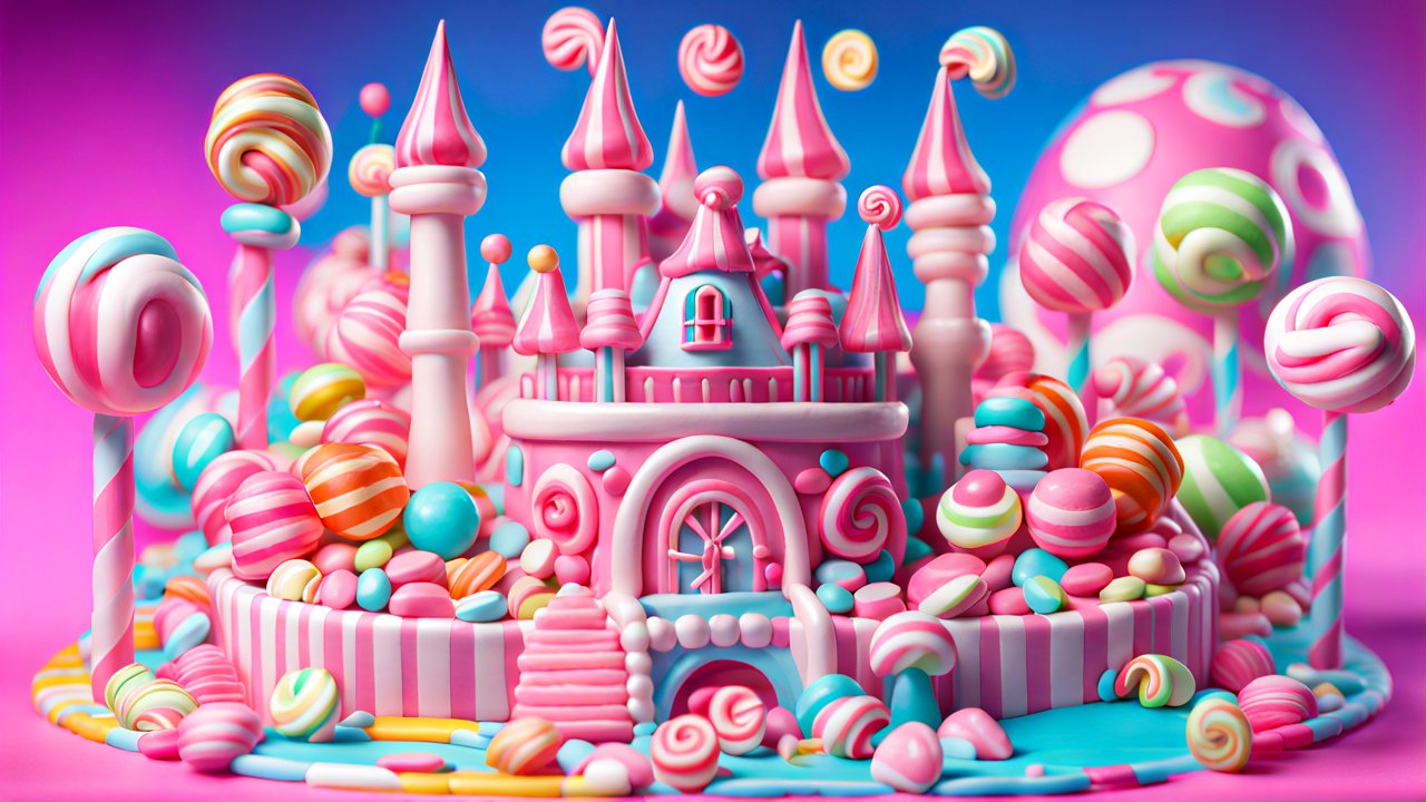 Whimsical Candy Castle in a Colorful Sweet Wonderland