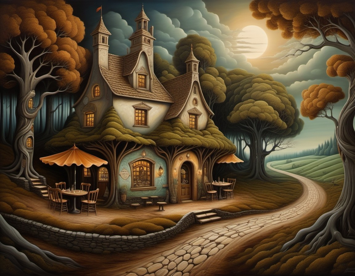Whimsical Cottage Cafe Under Moonlight