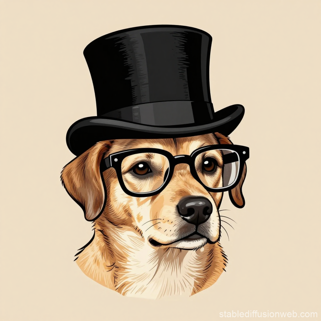 Whimsical Dog Wearing Top Hat and Glasses