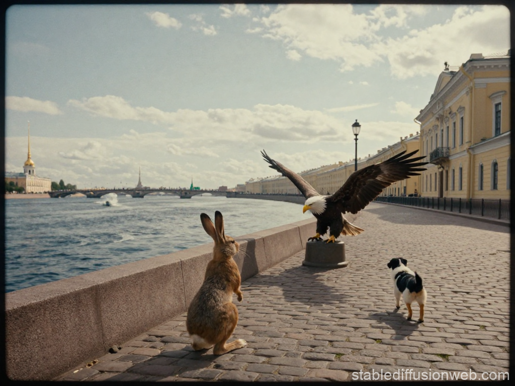 Whimsical Encounter by the River in Saint Petersburg
