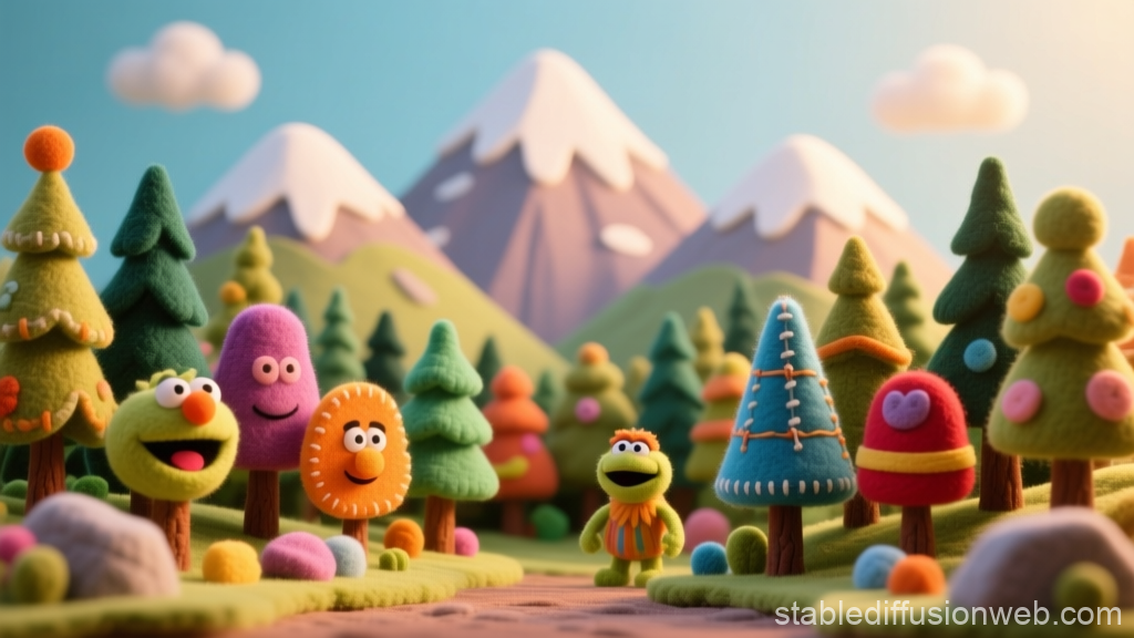 Whimsical Felt Puppet Mountain Diorama