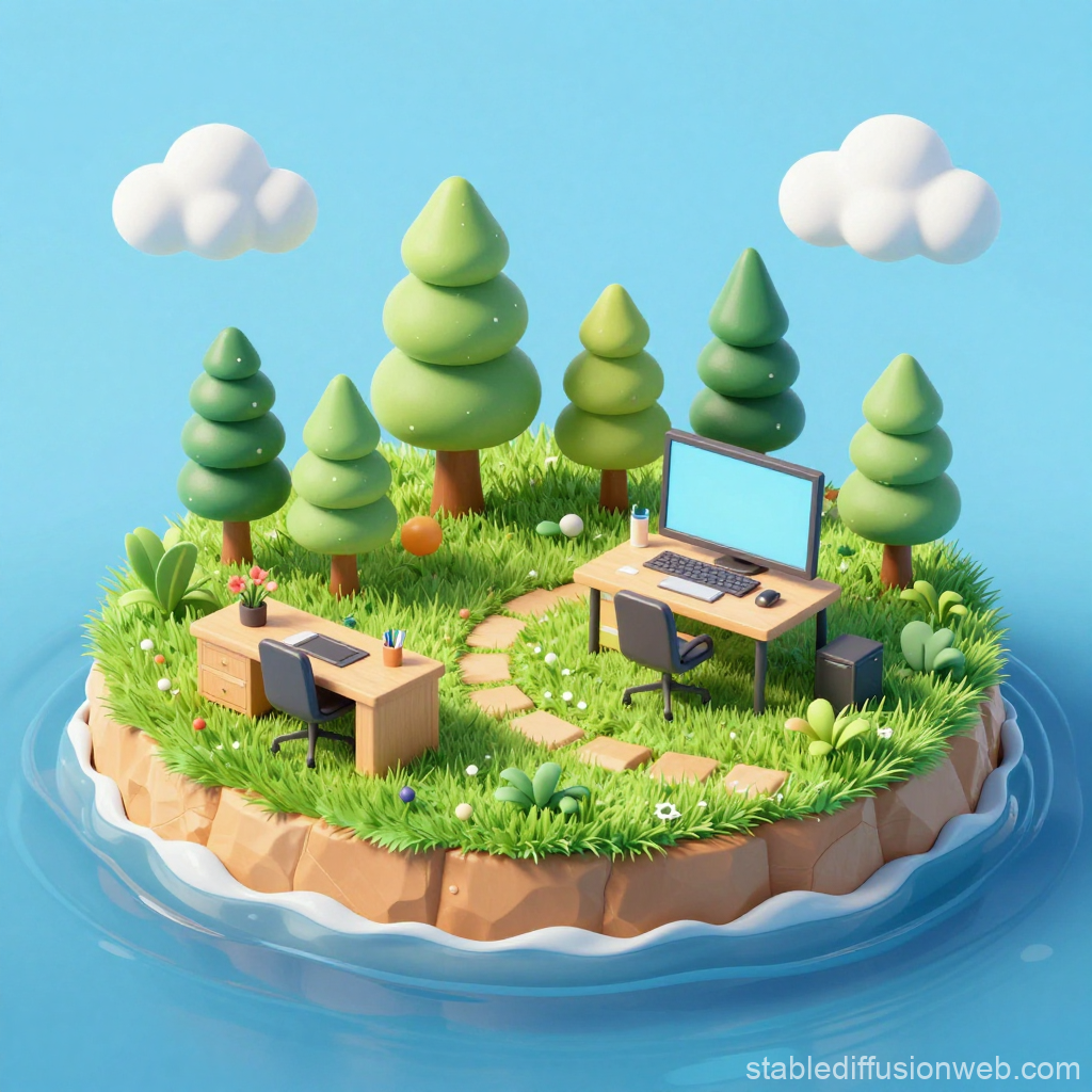 Whimsical Floating Island Office Workspace