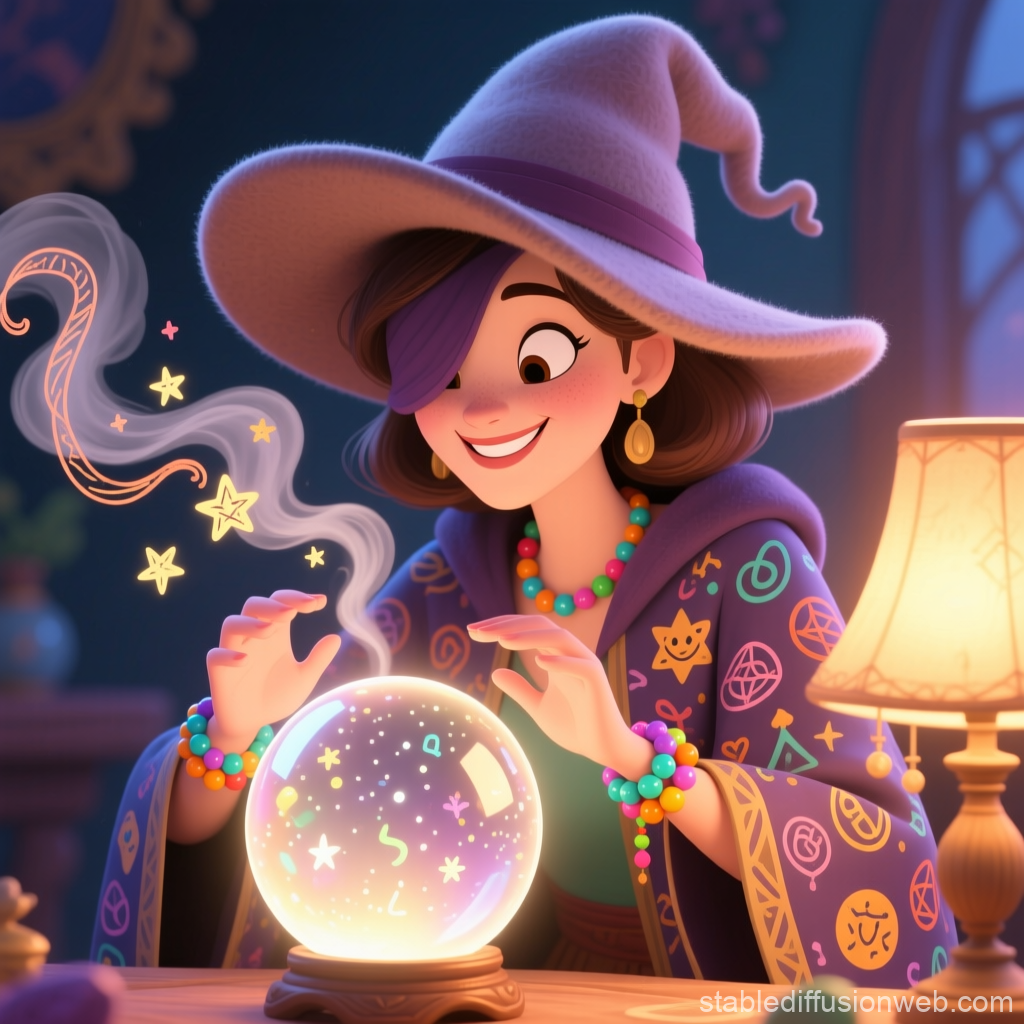 Whimsical Fortune Teller with Magical Crystal Ball