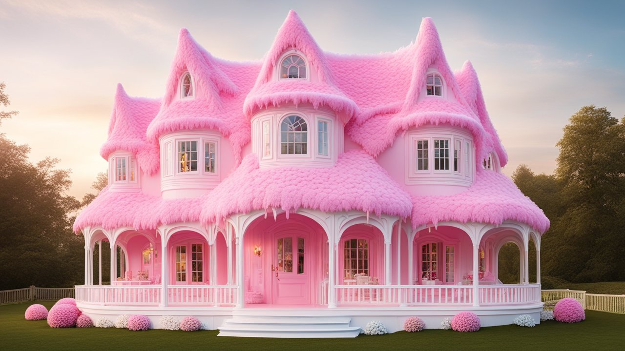 Whimsical Pink Cottage with Fluffy Roof
