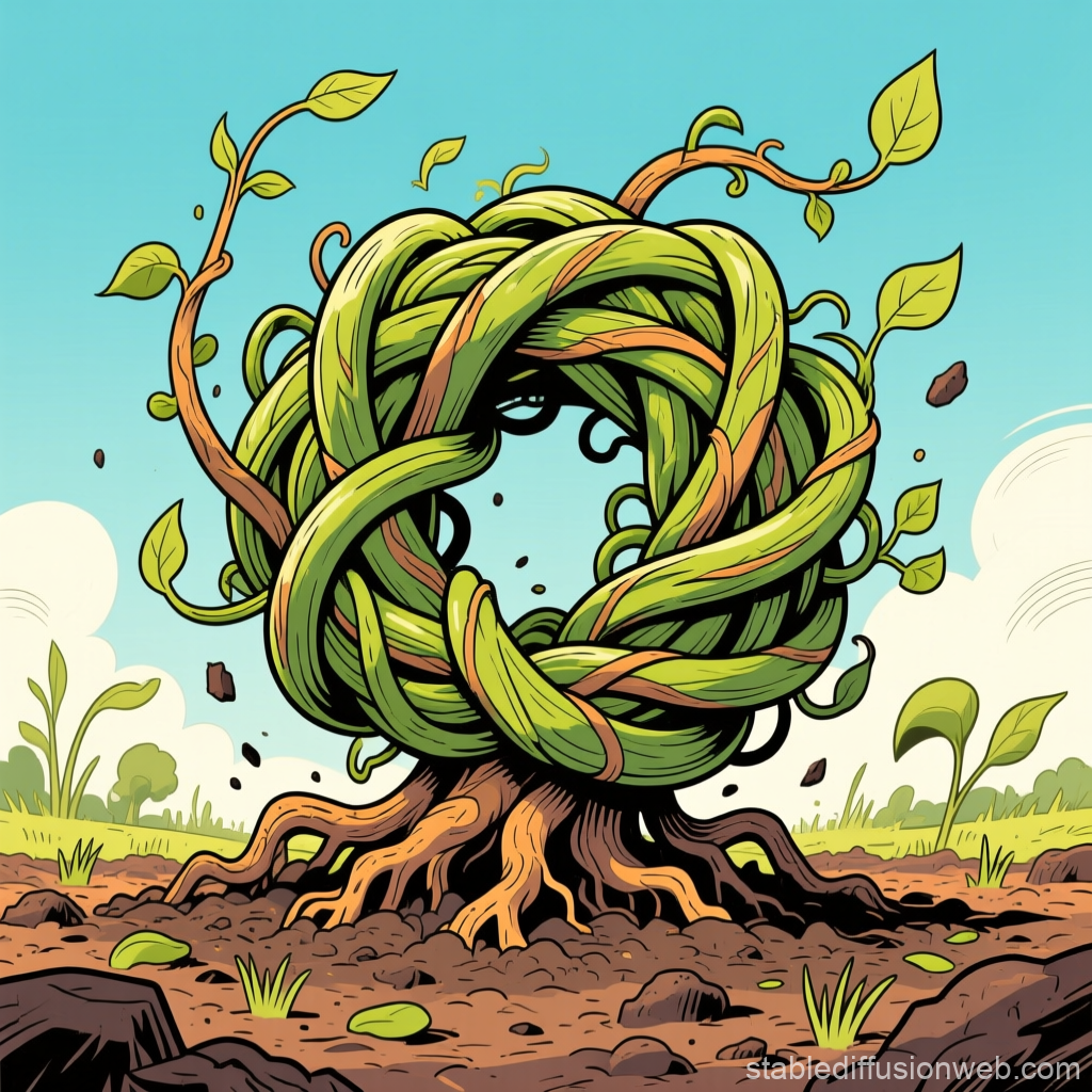 Whimsical Tree with Twisted Vines in Cartoon Style