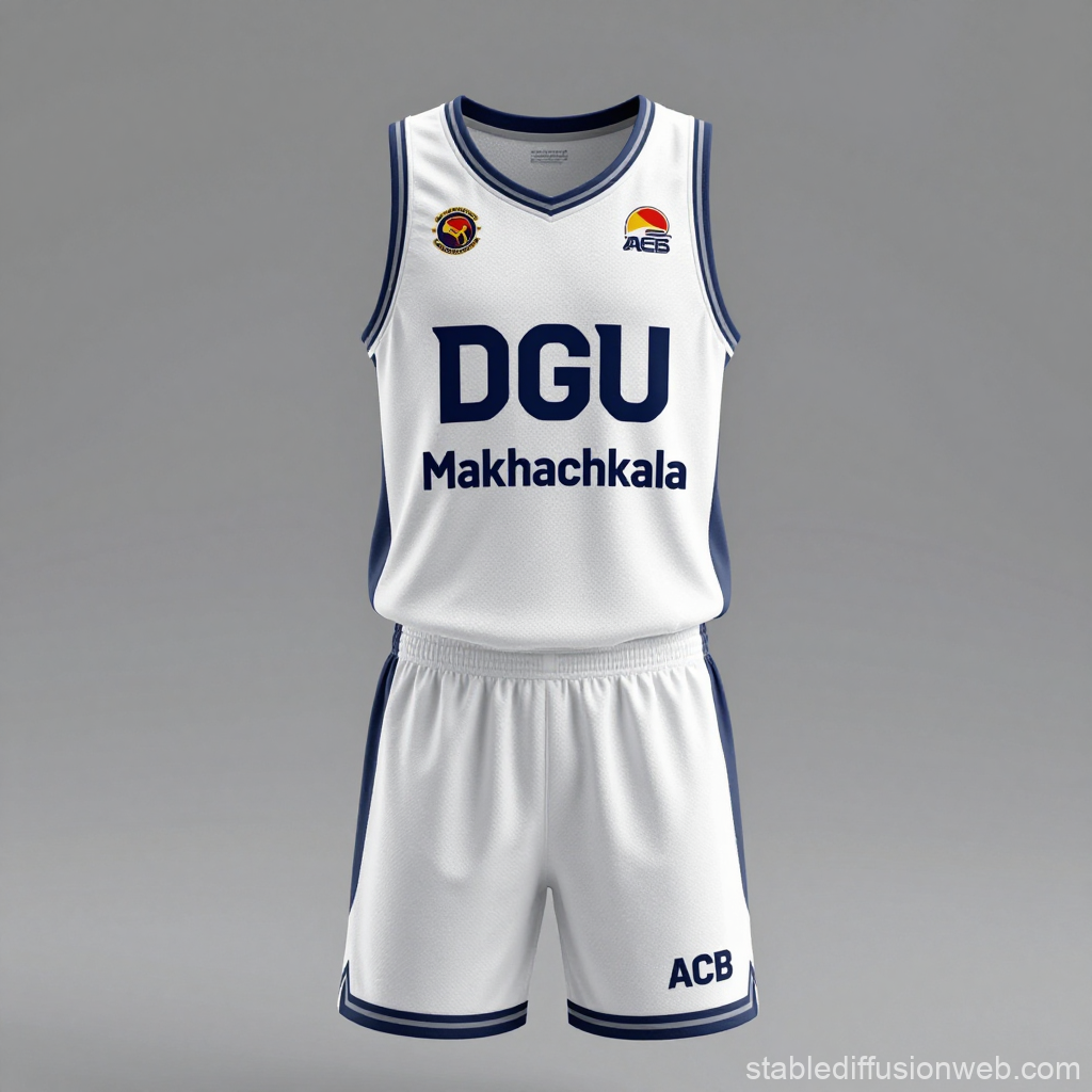 White Basketball Jersey Mockup with DGU Makhachkala Design