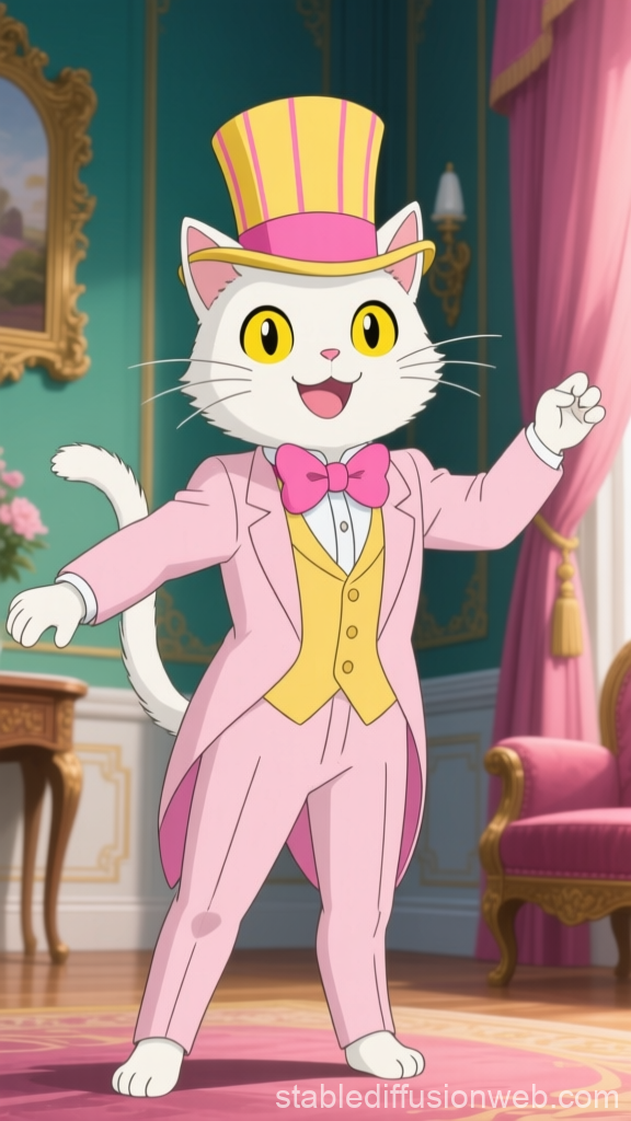White Cat in Colorful Tuxedo and Top Hat