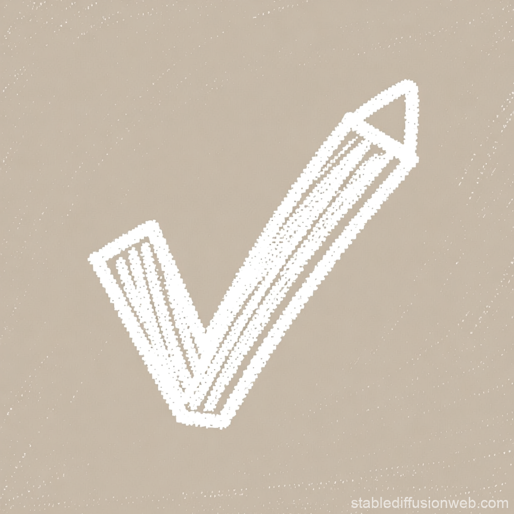 White Crayon Checkmark Doodle on Beige Background