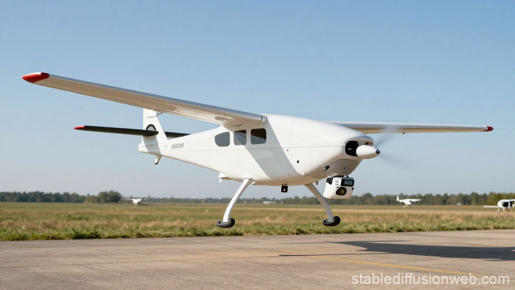 White Drone Aircraft Taking Off on Runway
