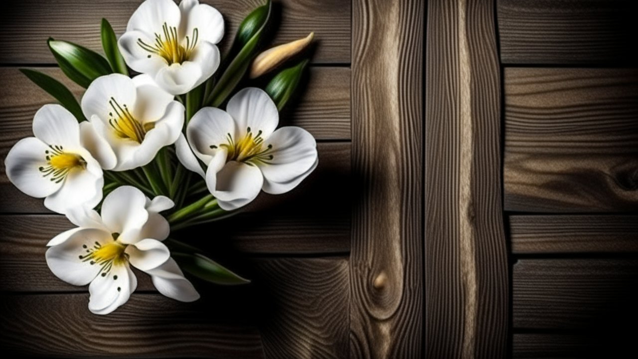 White Flowers on Dark Wooden Surface