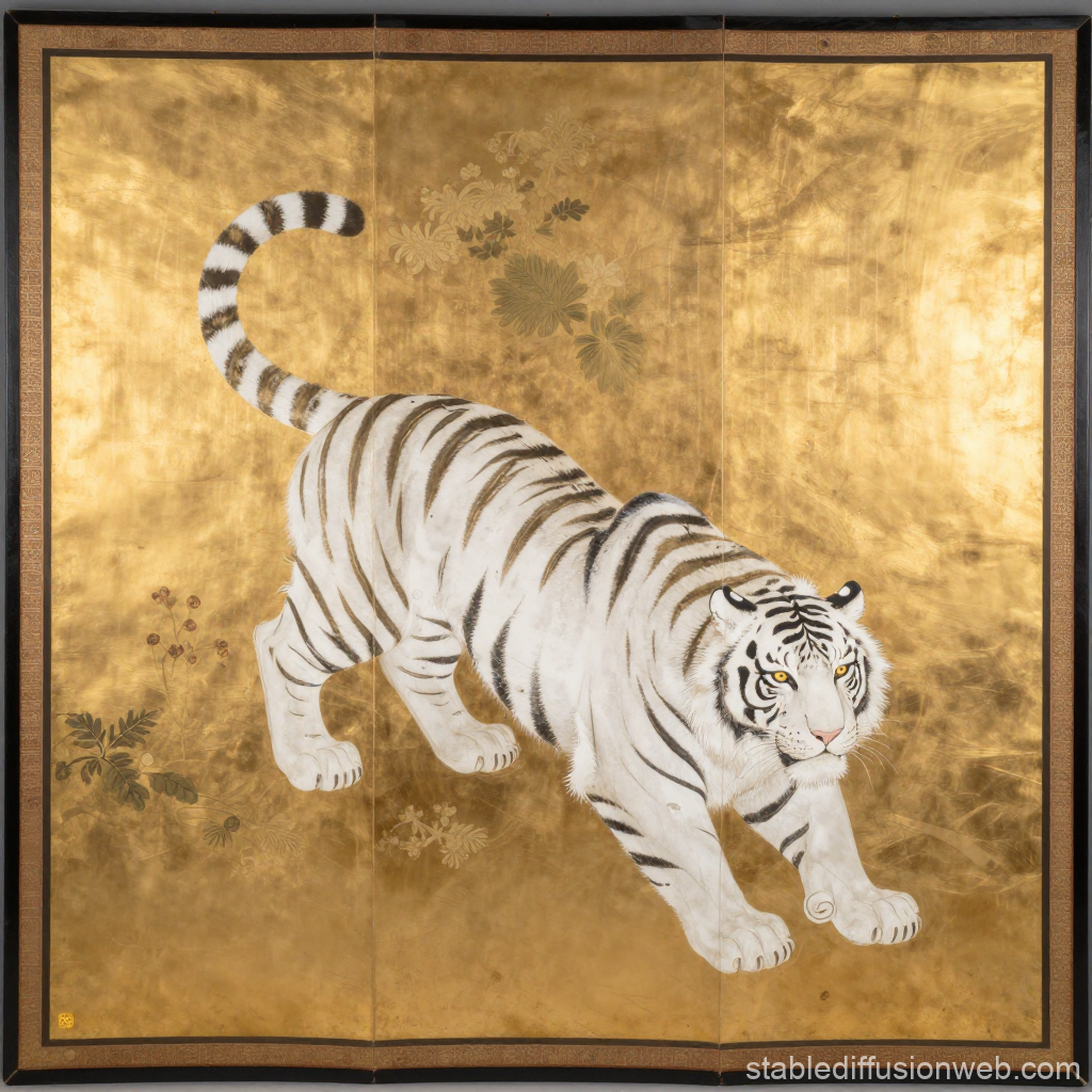 White Tiger on Gold Leaf Screen