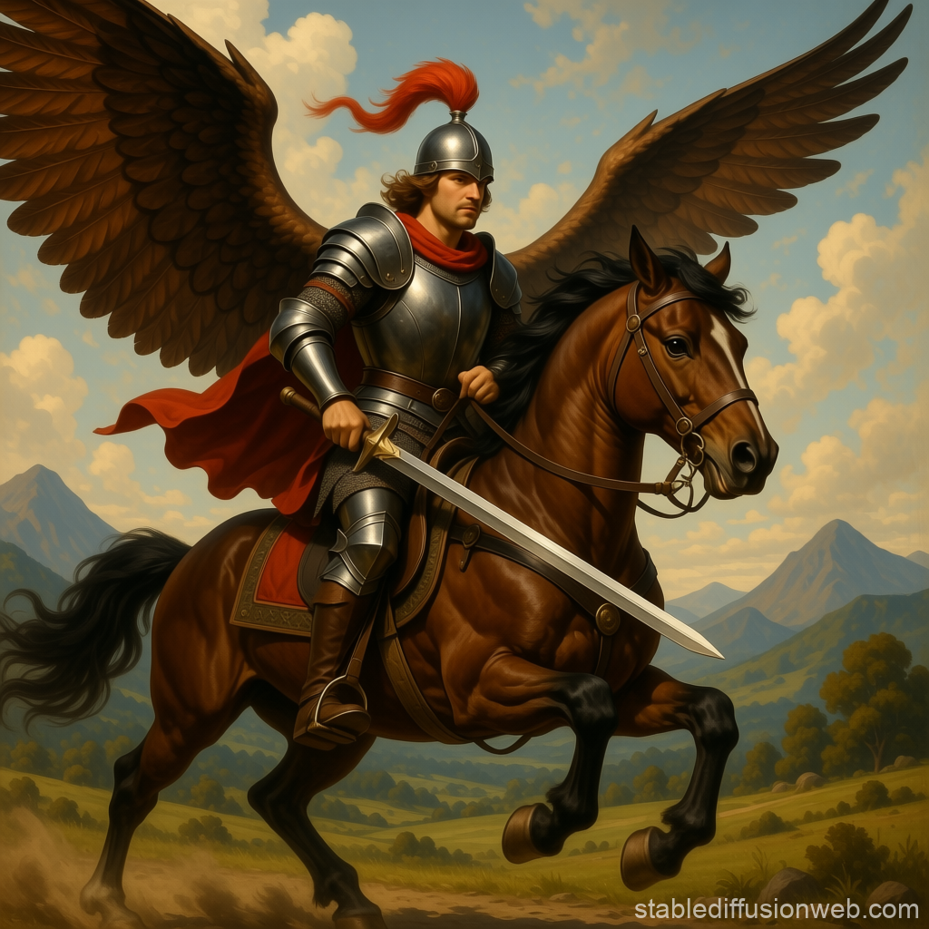 Winged Knight Charging on Horseback