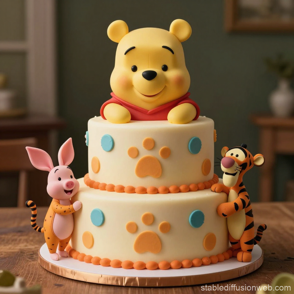 Winnie the Pooh Themed Two-Tier Cake with Piglet and Tigger