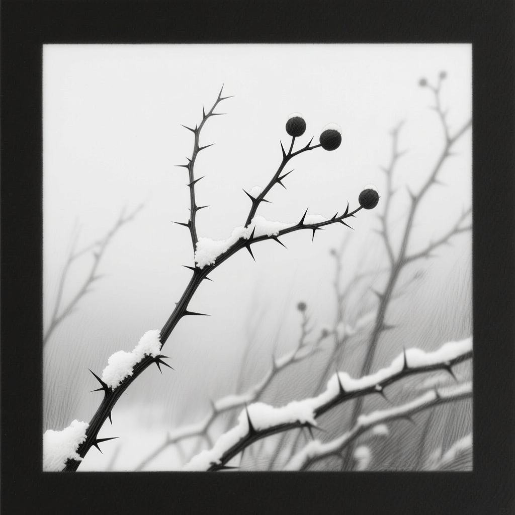 Winter Bramble Branches with Snow