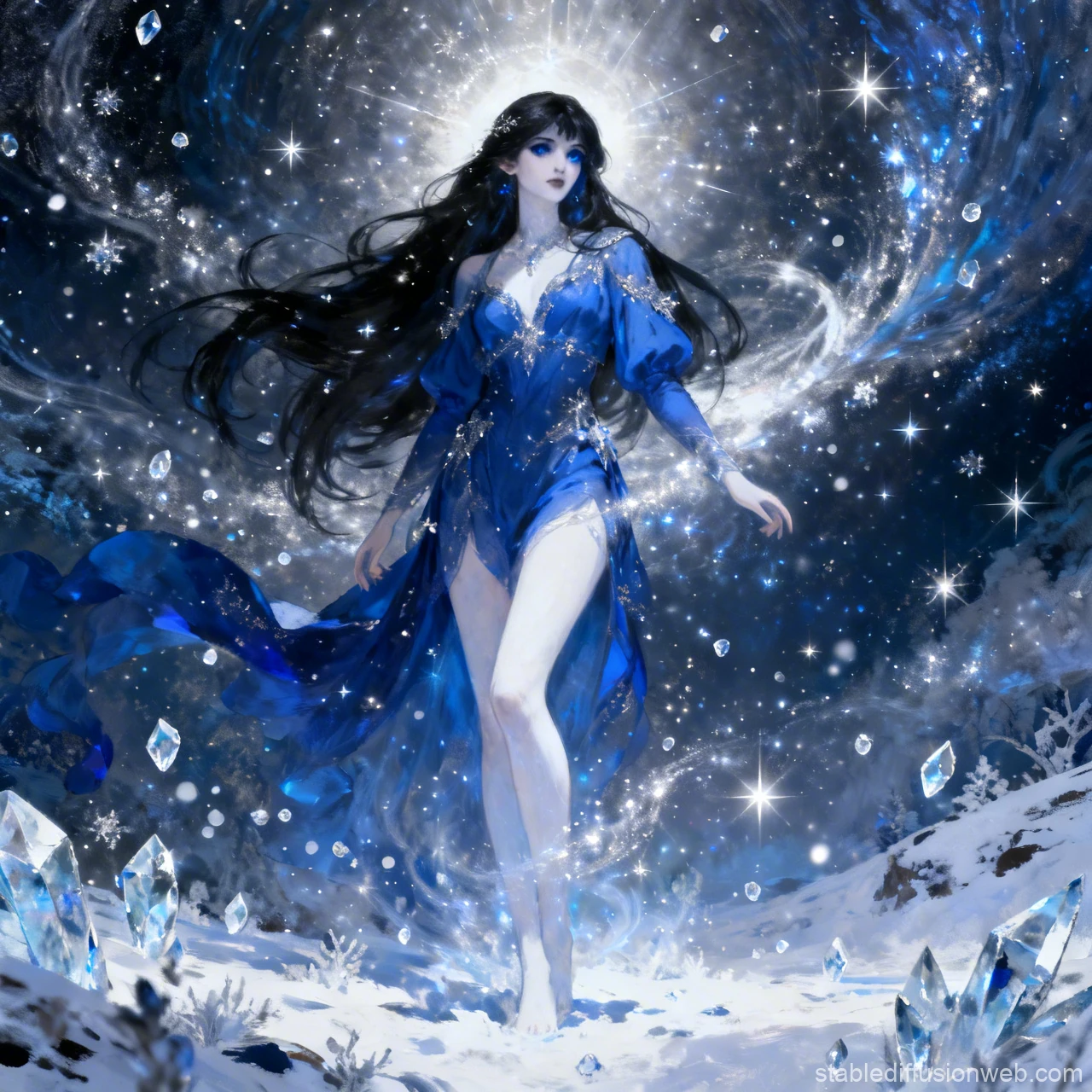 Winter Goddess Morana in a Mystical Snowy Realm