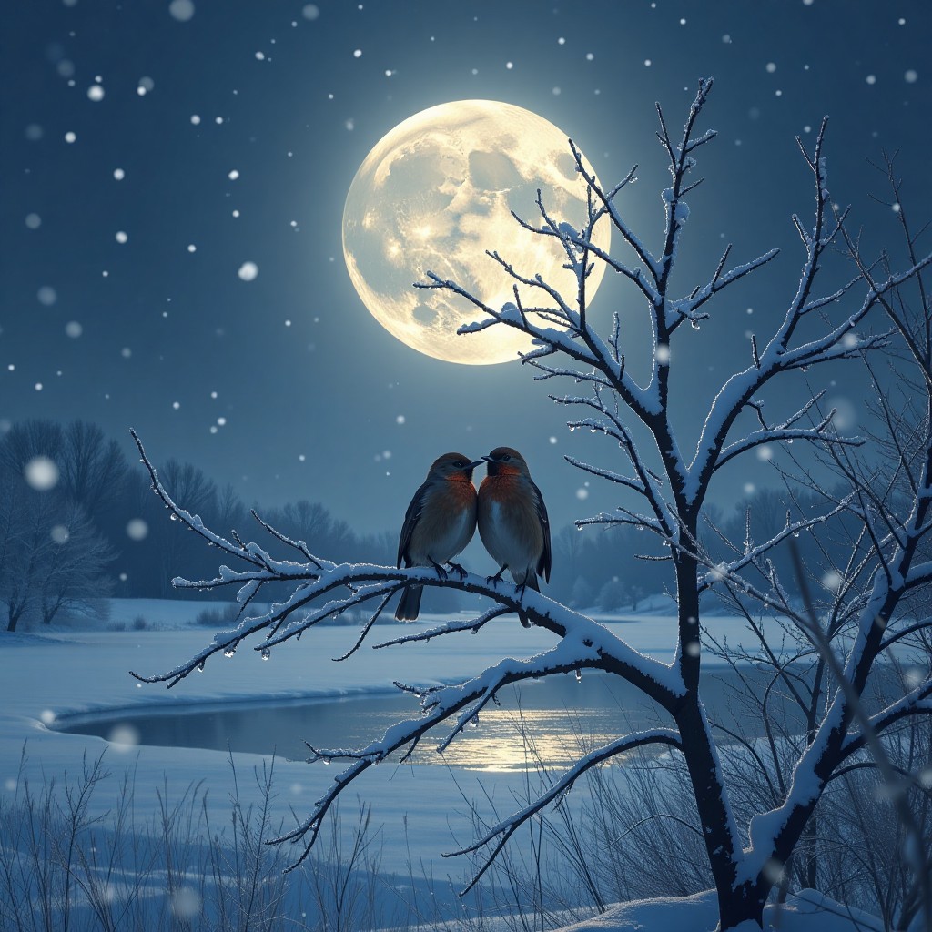 Winter Night Romance Under the Full Moon