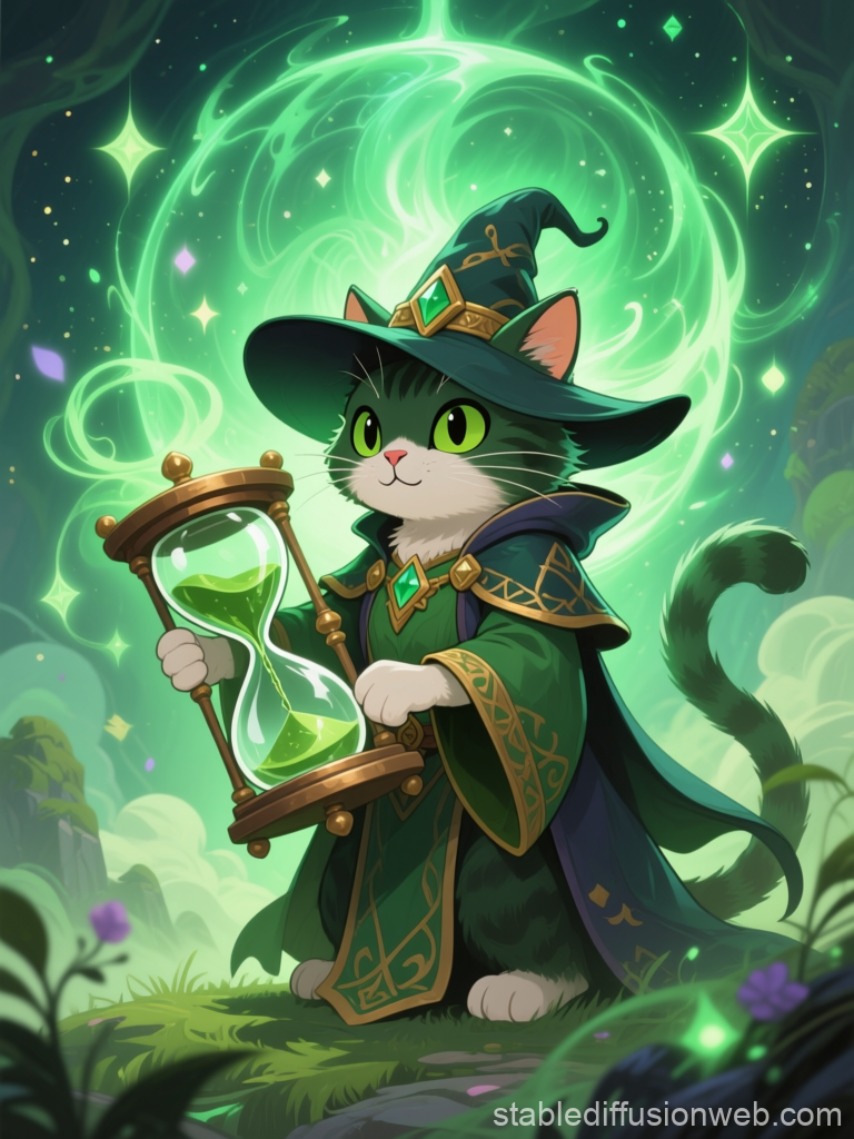 Wizard Cat Holding Magical Hourglass