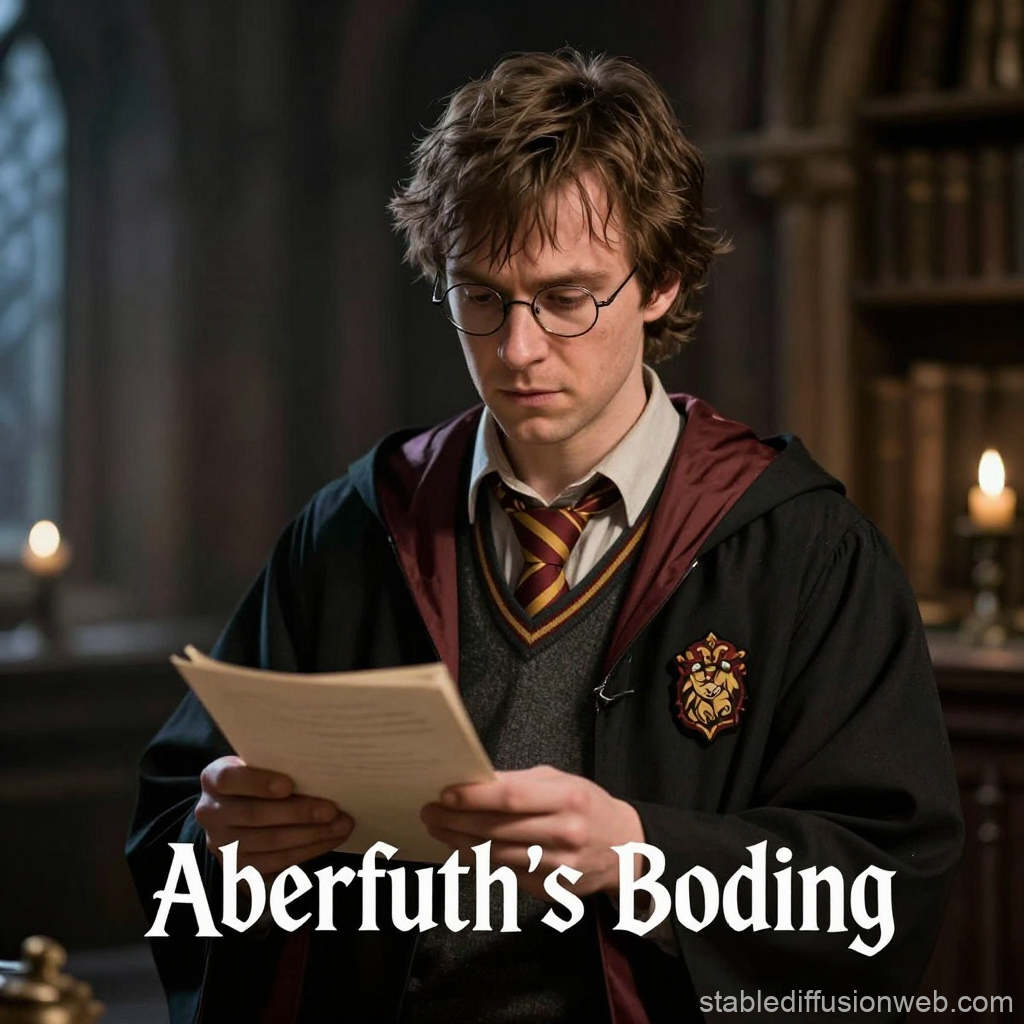 Wizard in Gryffindor Robes Reading a Document