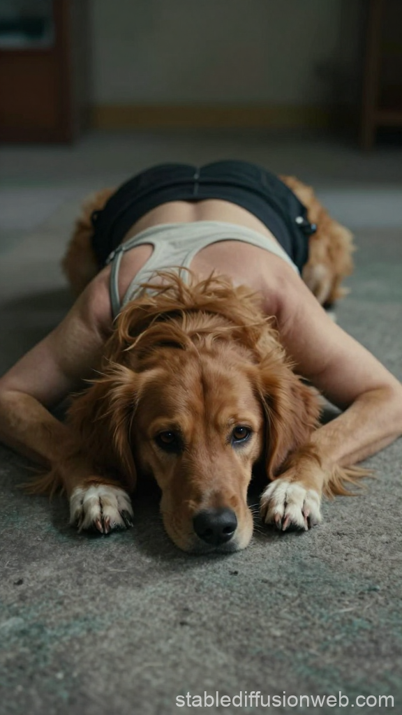 Woman and Golden Retriever Lying Down Together